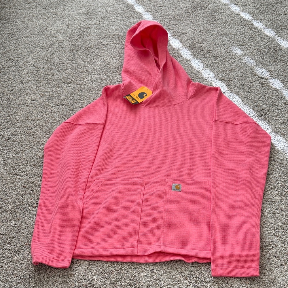 Carhartt Kid's Long Sleeve Thermal Hooded Shirt Pink Lemonade XL 14 Girls New
